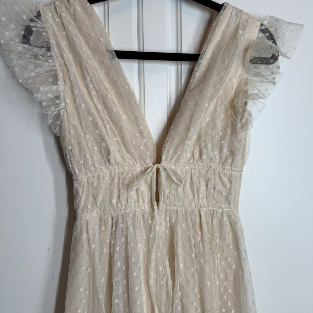 Lulu's Yours Evermore Cream Swiss Dot Ruffled Midi Dress XS - Picture 11 of 16
